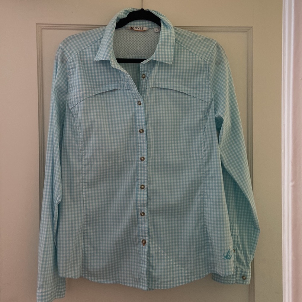 NEW Orvis “River Guide” fishing sun shirt, sz large fitted gingham small checks